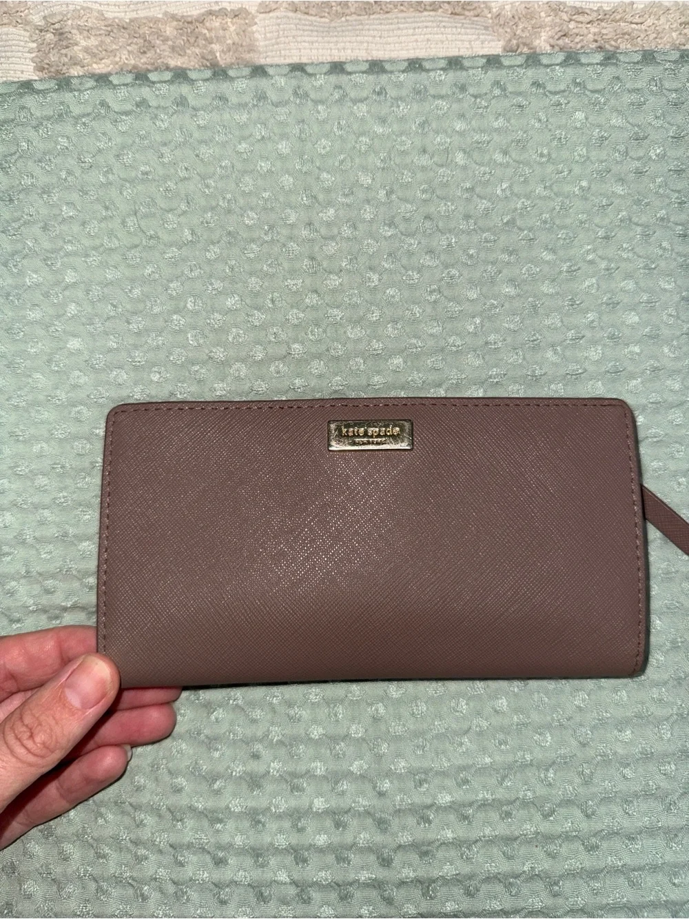 Kate Spade Laurel Way Neda Zip Around Wallet Mauve Taupe Saffiano Leather
